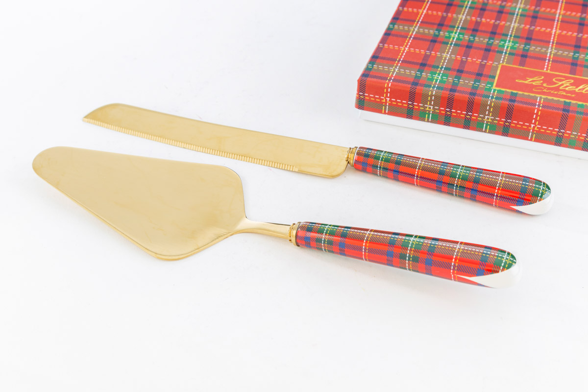 Set 2 pz taglia torta tartan 28cm c/astuccio